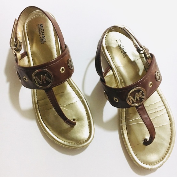 MICHAEL Michael Kors Shoes - • michael kors ellie cognac & gold thong sandals •